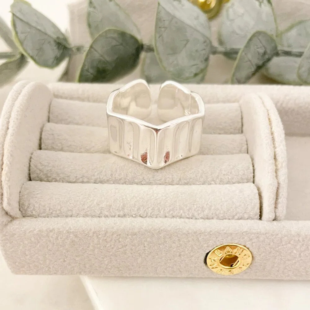 925 Sterling Silver Chunky Ring Thick Band Ring Wavy Ring Modern Ring - Picture 4 of 11